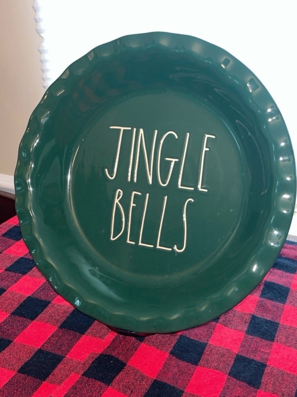 Rae Dunn Green JINGLE BELLS Holiday Pie Plate